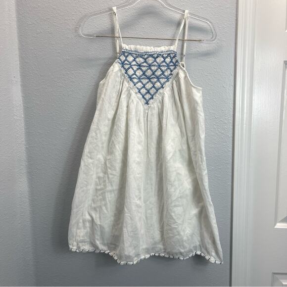 Free People Crystal Cove Smocked Mini Dress White Blue - Picture 2 of 14